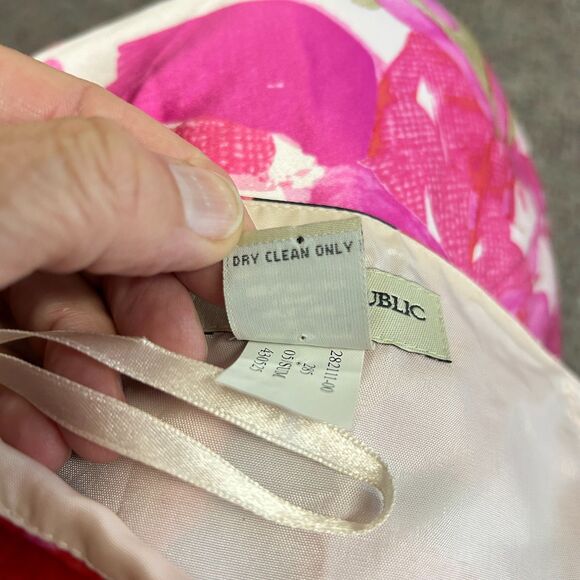 Banana Republic Pink Tropical Floral 100% Silk Strapless A-Line Midi Dress Sz 4 - Picture 6 of 11